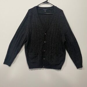 Club Room Mens Gray Lambswool Ribbed Knit Button Front Cardigan Sweater L